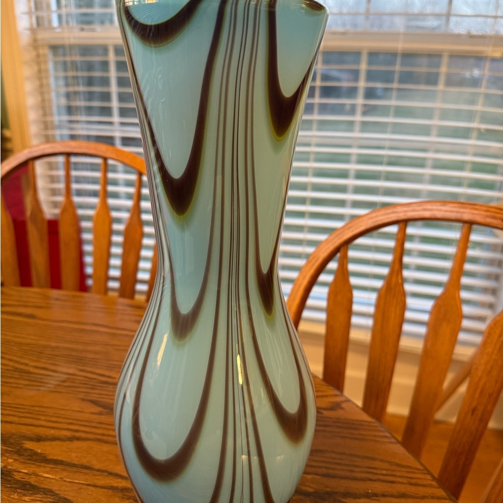 Elegant Blue and Black Swirl Vase